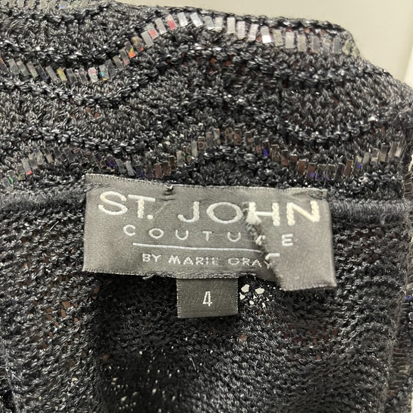 St. John Couture by Marie Gray Black Mesh Sequin Cardigan with Floral Buttons 4 - Picture 4 of 12